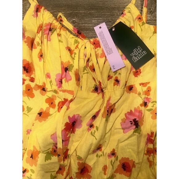 Women's Ruched Linen Slip Dress - Wild Fable Yellow Floral Size XS. NWT. 4 - Picture 2 of 7